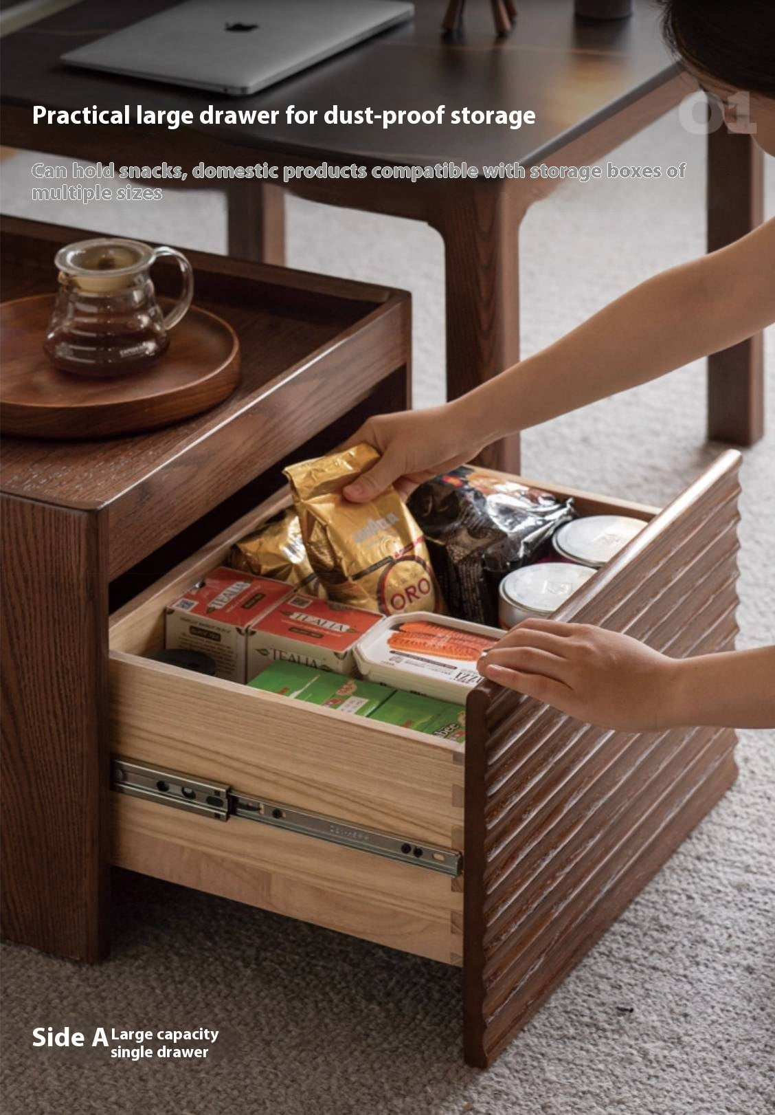 Oak, Black Walnut Solid Wood Modern Style Rock Plate Tea Table