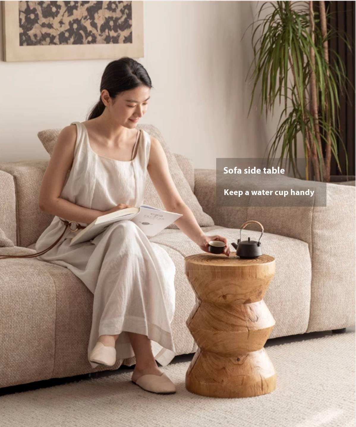 Pine Solid Wabi Sabi Style Side Table