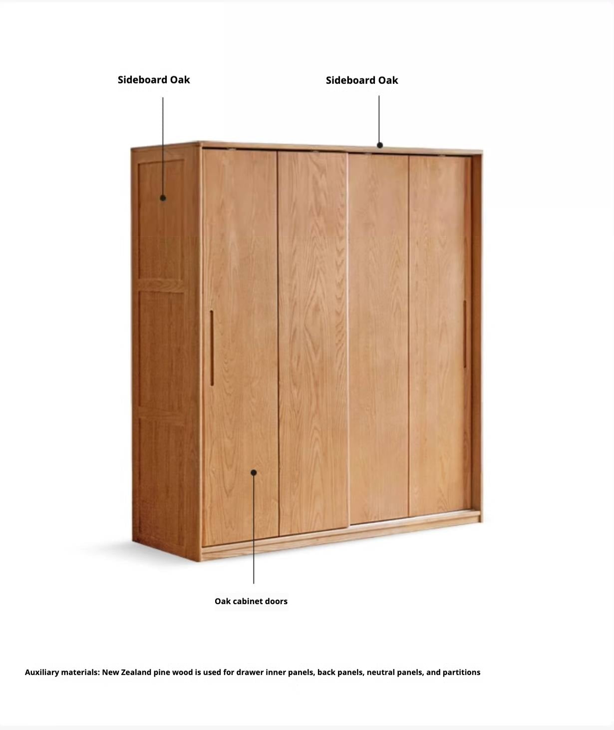 Oak, Ash Solid Wood Wardrobe With Sliding Doors.