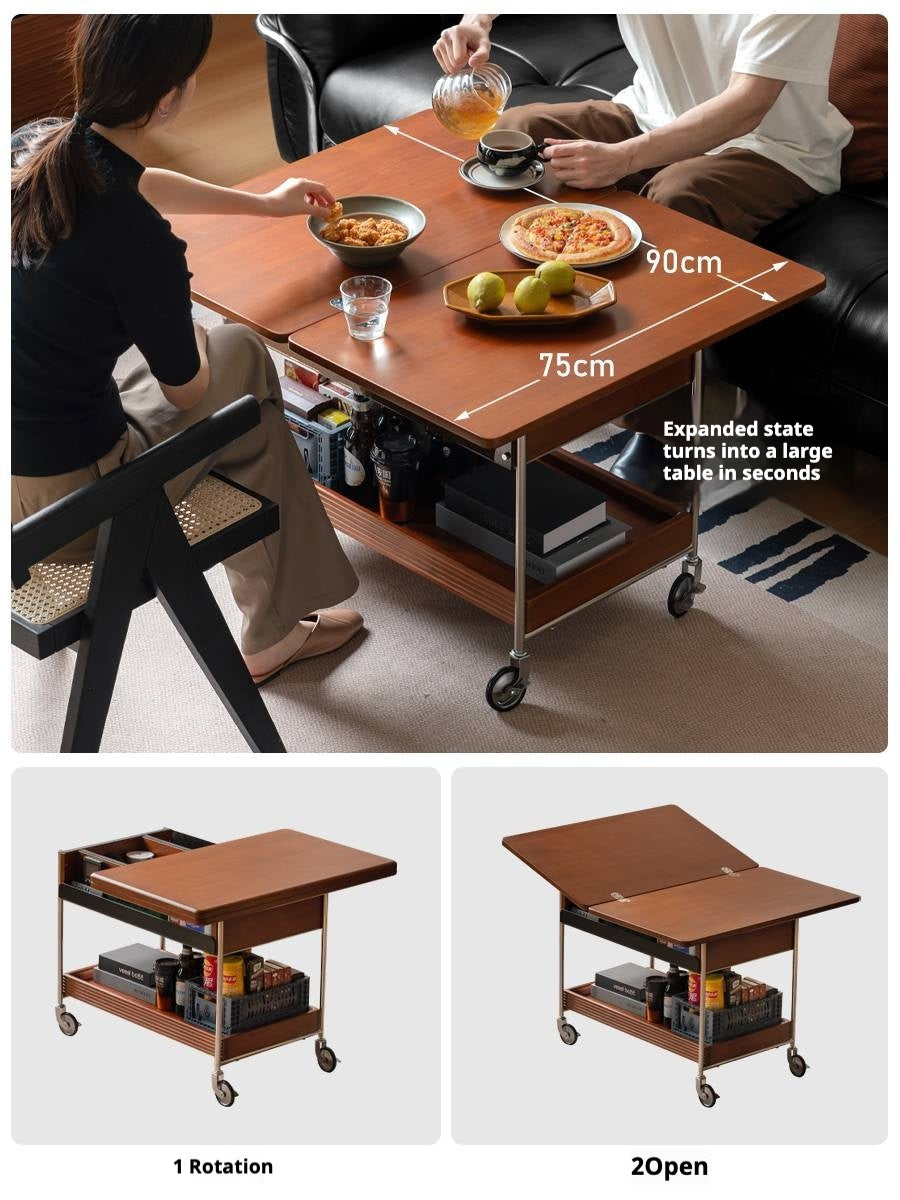 Poplar Solid Wood Middle Ancient Style Mobile Tea Table