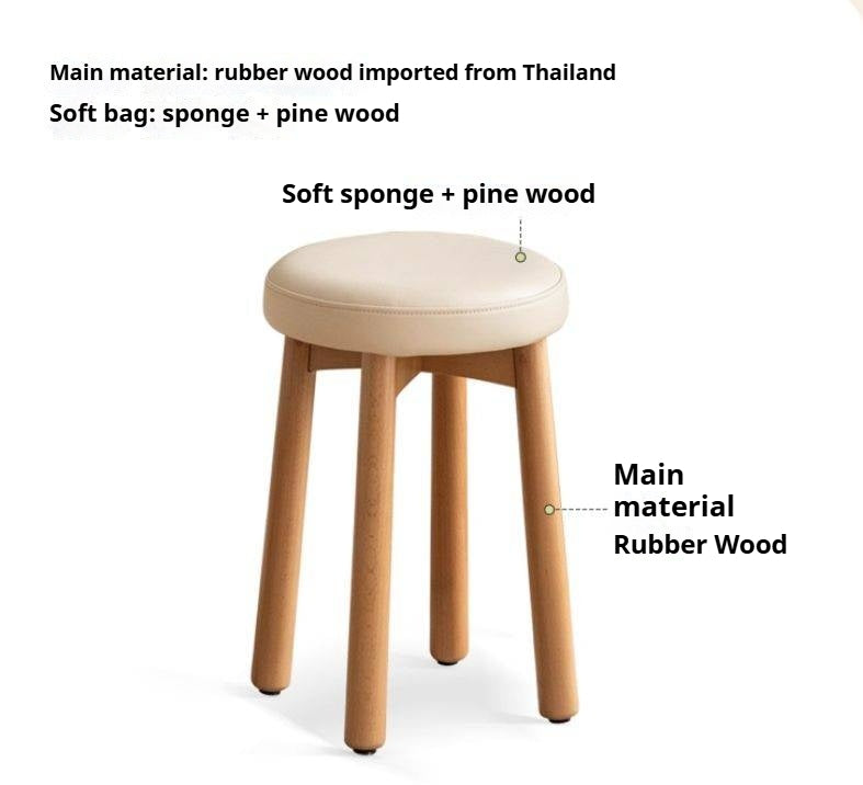 Solid Rubberwood Modern Soft Makeup Stool