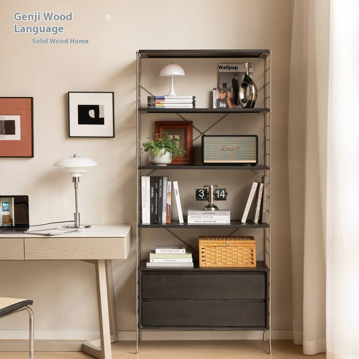 Poplar Solid Wood Retro Shelf Bookshelf