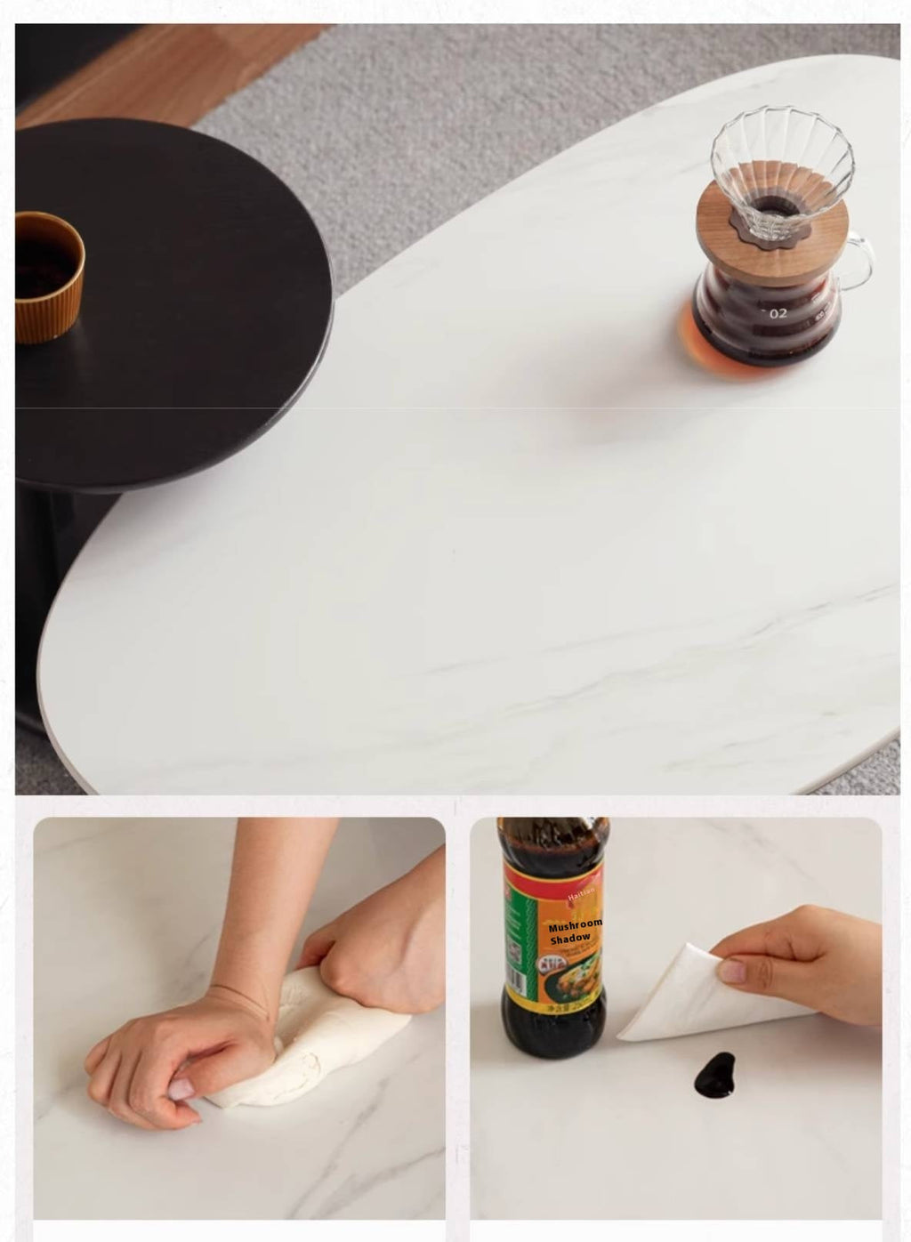 Oak Solid Wood Rock Slab Coffee Table Combination