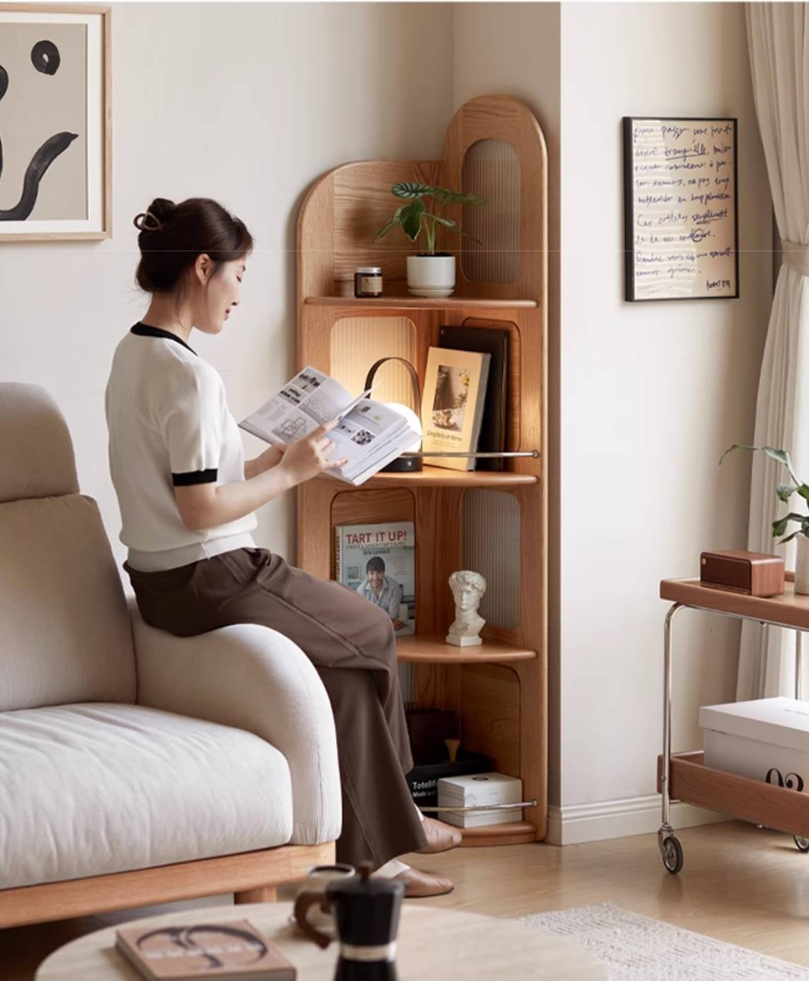 Oak, Ash Solid Wood Corner Bookshelf