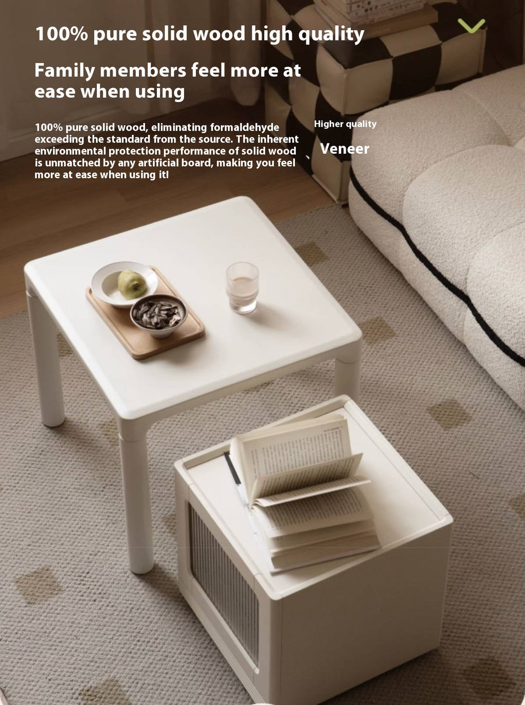 Poplar Solid Wood Cream Style Coffee Table Combination