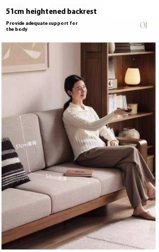 Walnut Solid Wood Three Seat Fabric Sofa