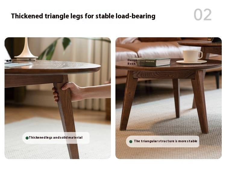 Oak, Solid Rubberwood Round Coffee Table Combination