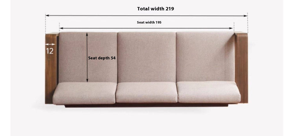 Walnut Solid Wood Three Seat Fabric Sofa