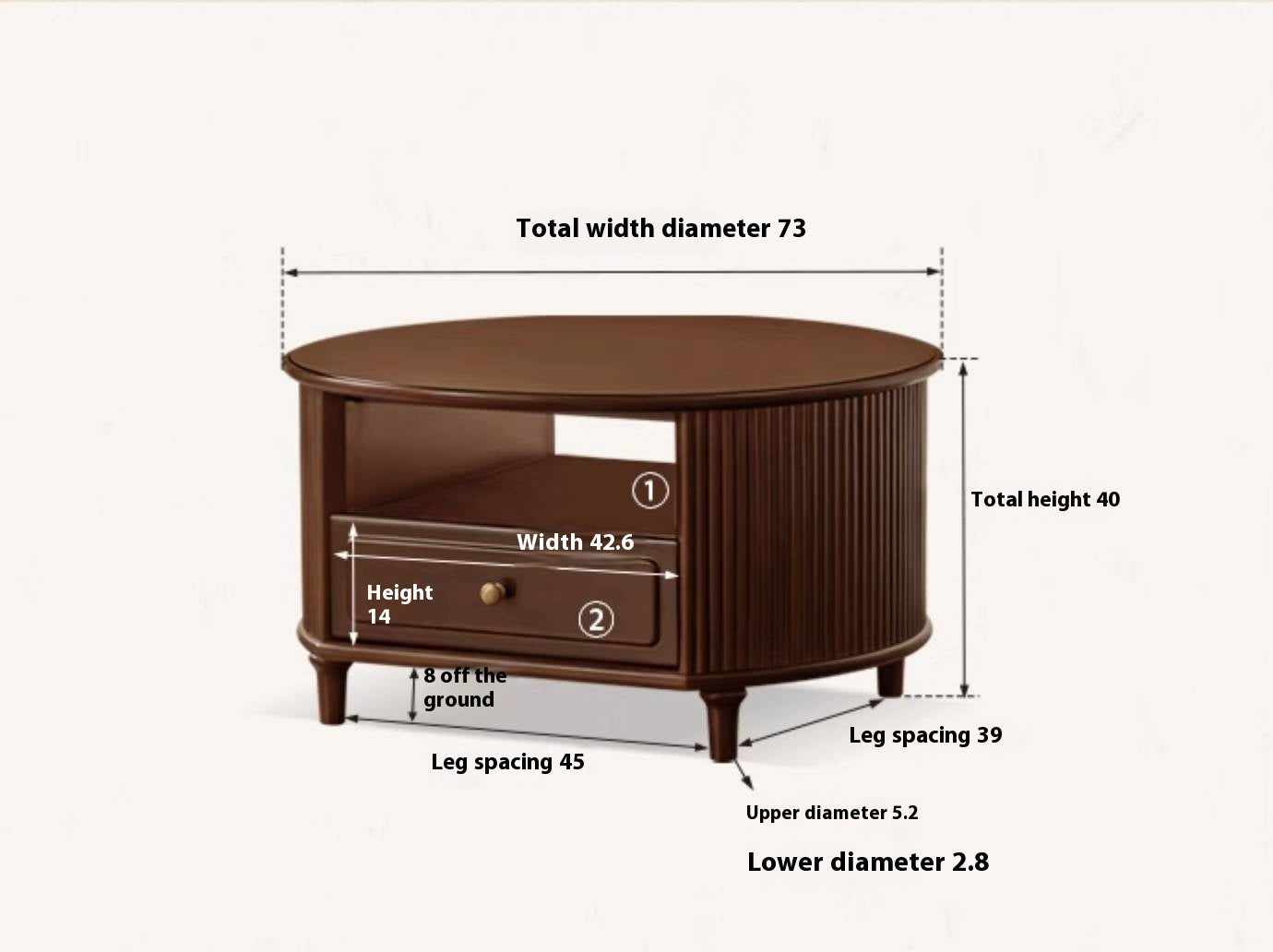 Poplar Solid Wood American Retro Style Round Coffee Table