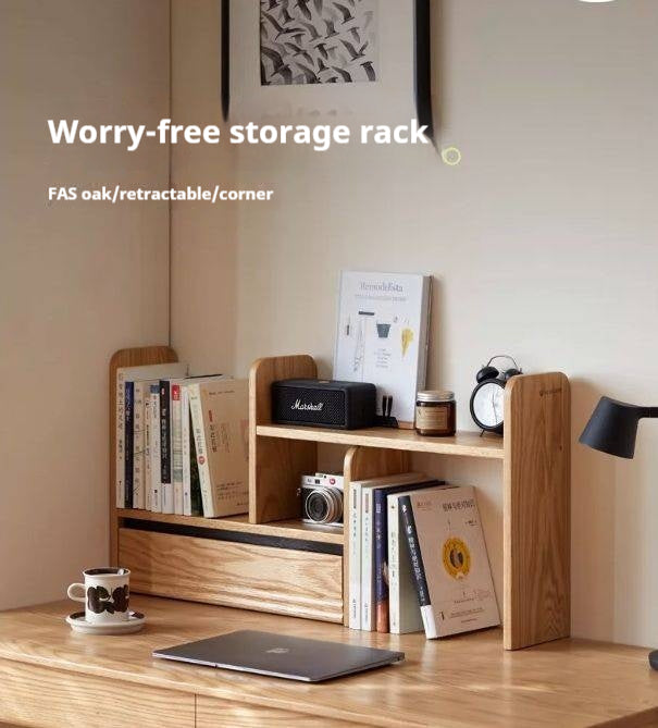 Oak Solid Wood Retractable Storage Desktop Shelf