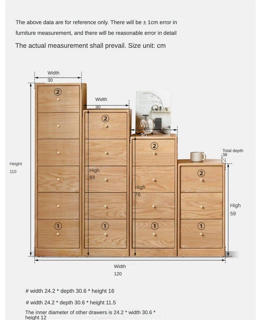 Oak Solid Wood Side Cabinet, Multi-Functional Storage-USA