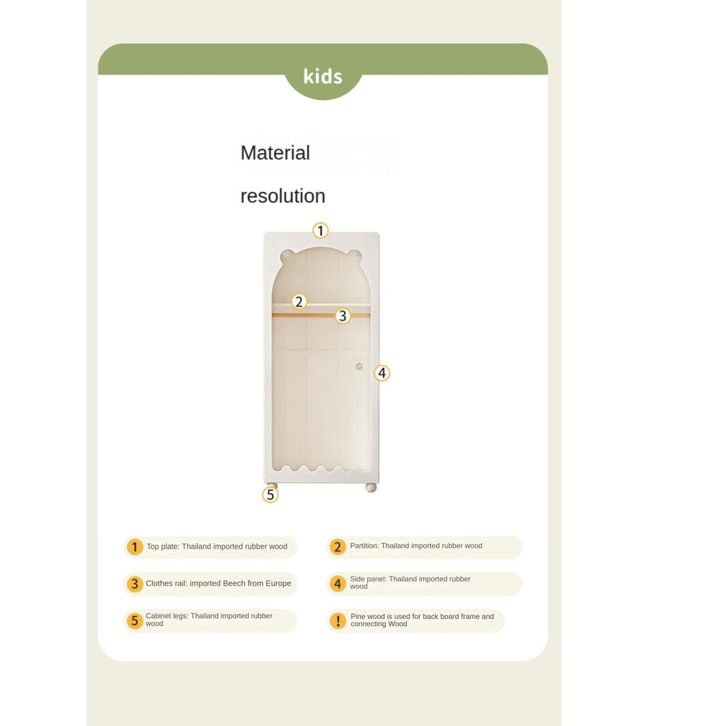 Solid Rubberwood Cream Style Children's Wardrobe