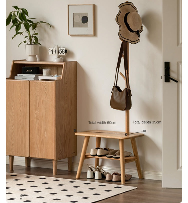 Oak Solid Wood Shoe Stool With Hanger Cabinet