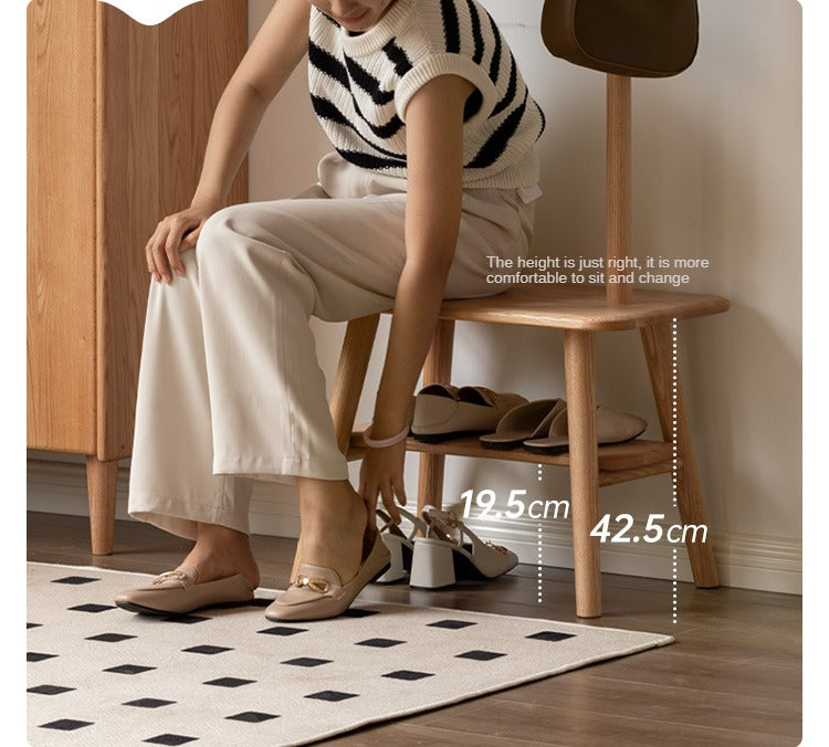 Oak Solid Wood Shoe Stool With Hanger Cabinet