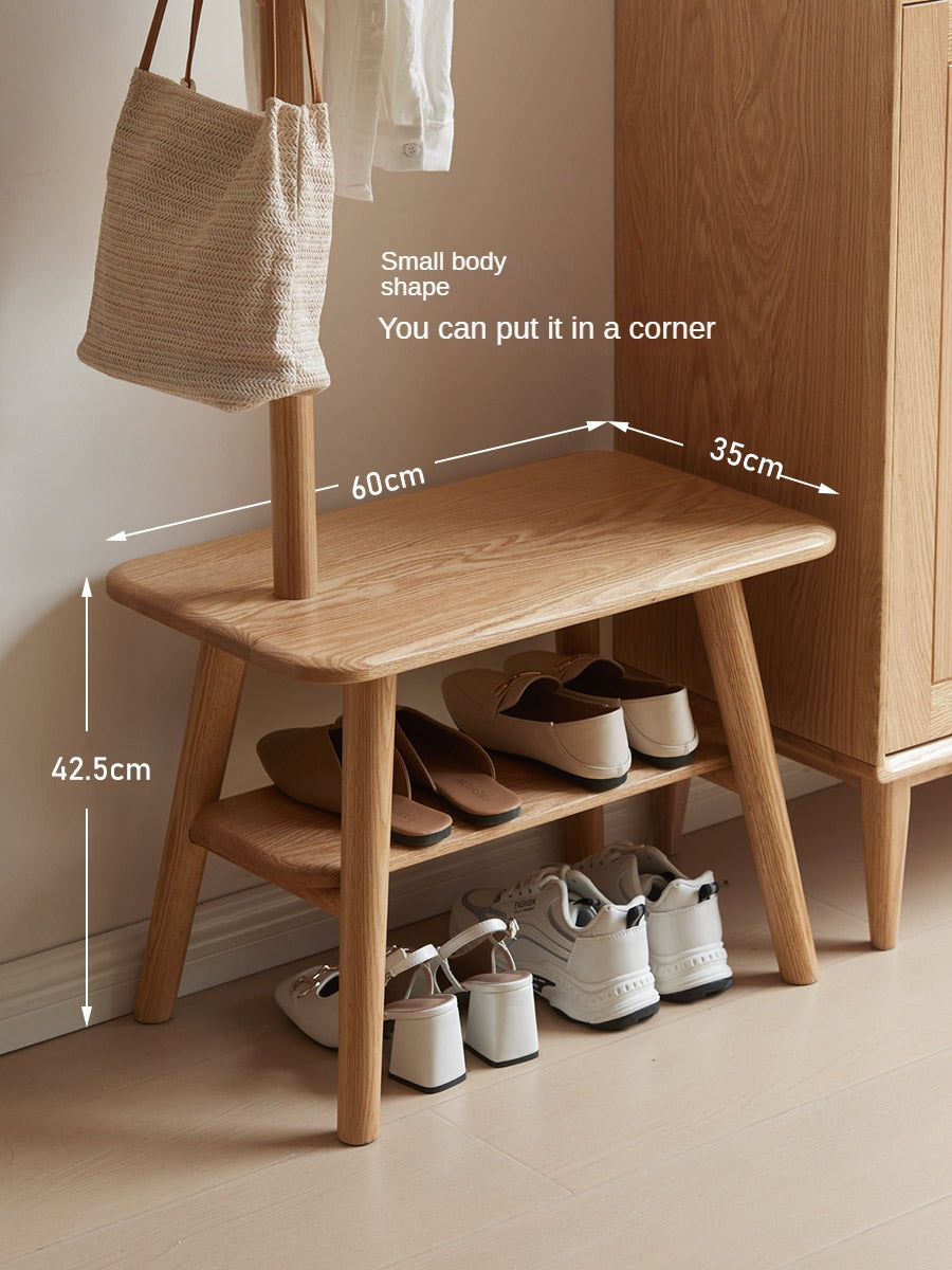 Oak Solid Wood Shoe Stool With Hanger Cabinet