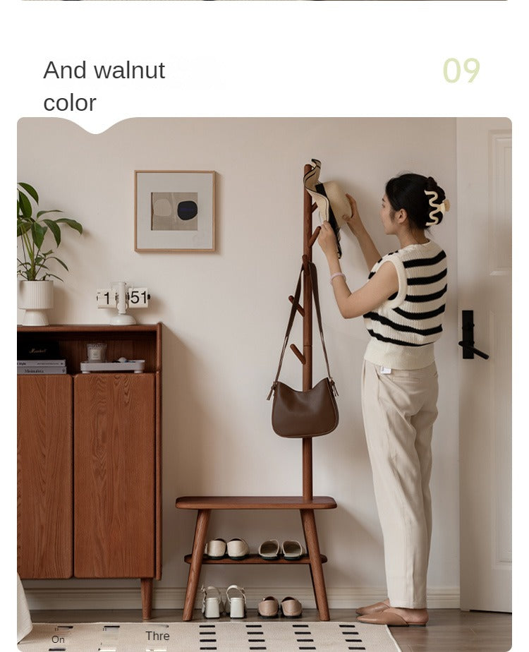 Oak Solid Wood Shoe Stool With Hanger Cabinet