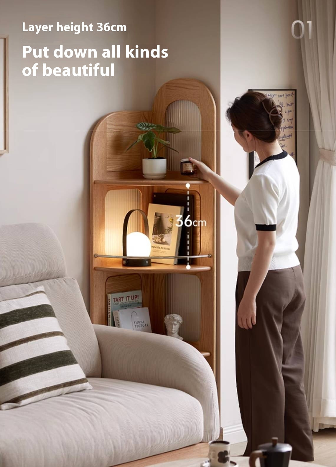 Oak, Ash Solid Wood Corner Bookshelf