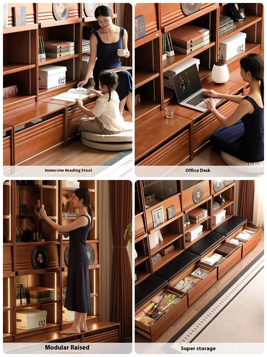 Poplar Solid Wood Antique Style Bookshelf Combination