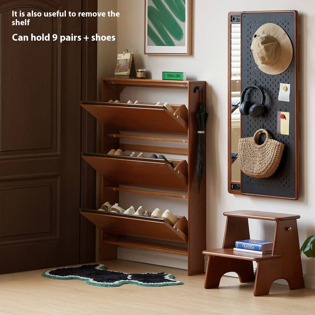 Poplar Solid Wood Middle-Age Ultra-Thin Shoe Cabinet