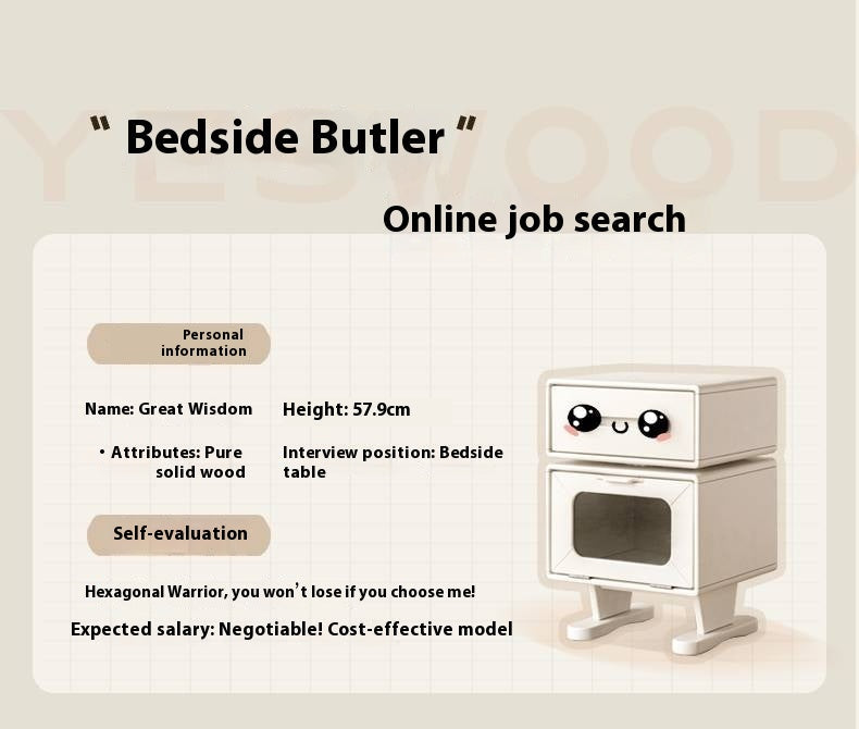 Solid Rubberwood Cream Style Nightstand