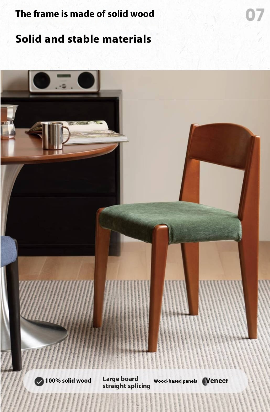 Set 4 pcs Beech Solid Wood Retro Style Dining Chair