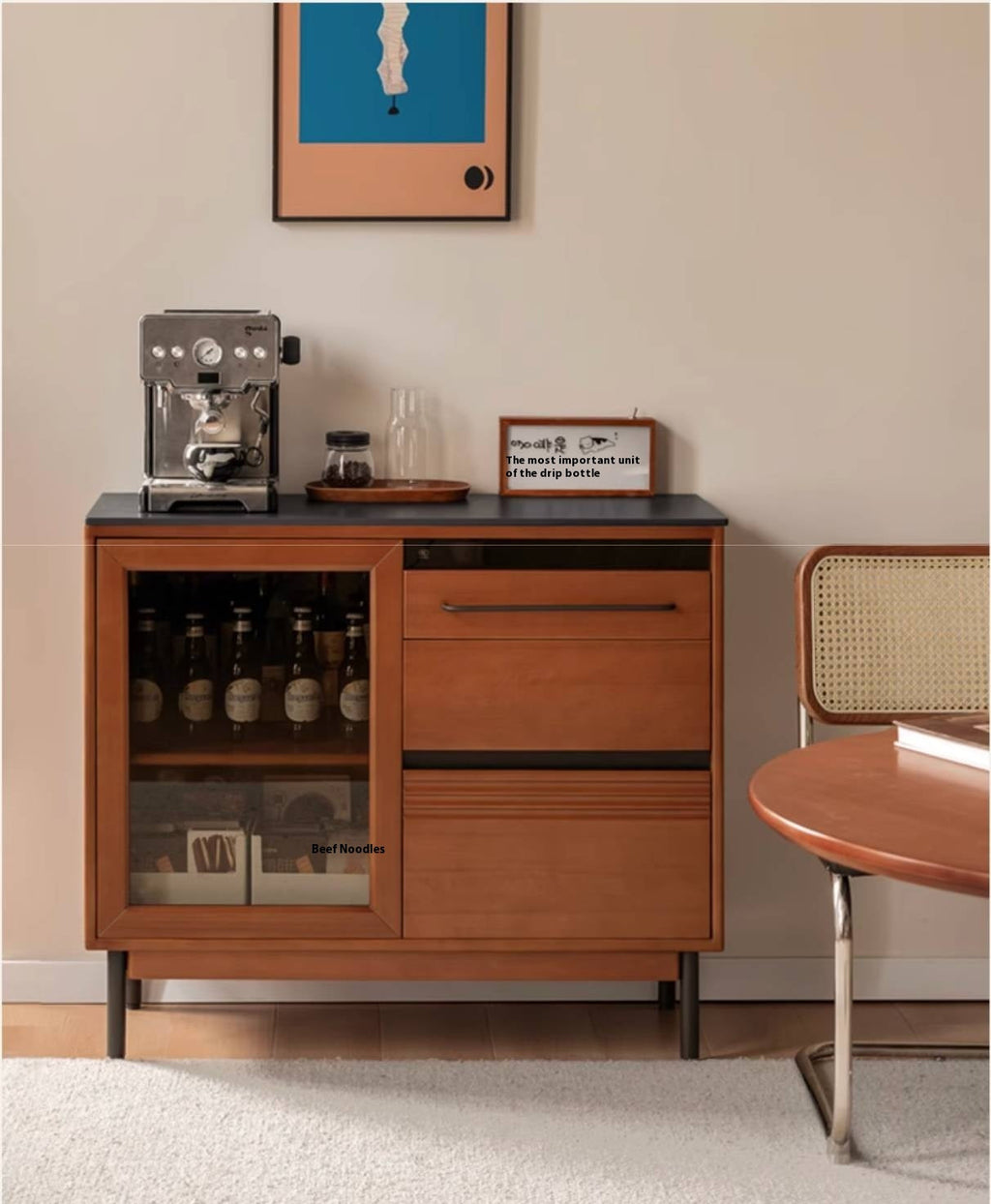 Poplar Solid Wood Antique Style Rock Board Buffet