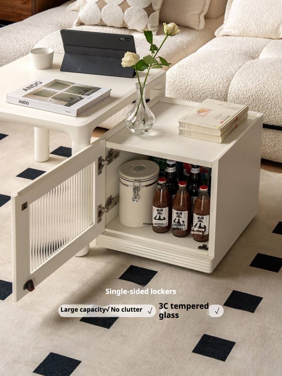 Poplar Solid Wood Cream Style Coffee Table Combination