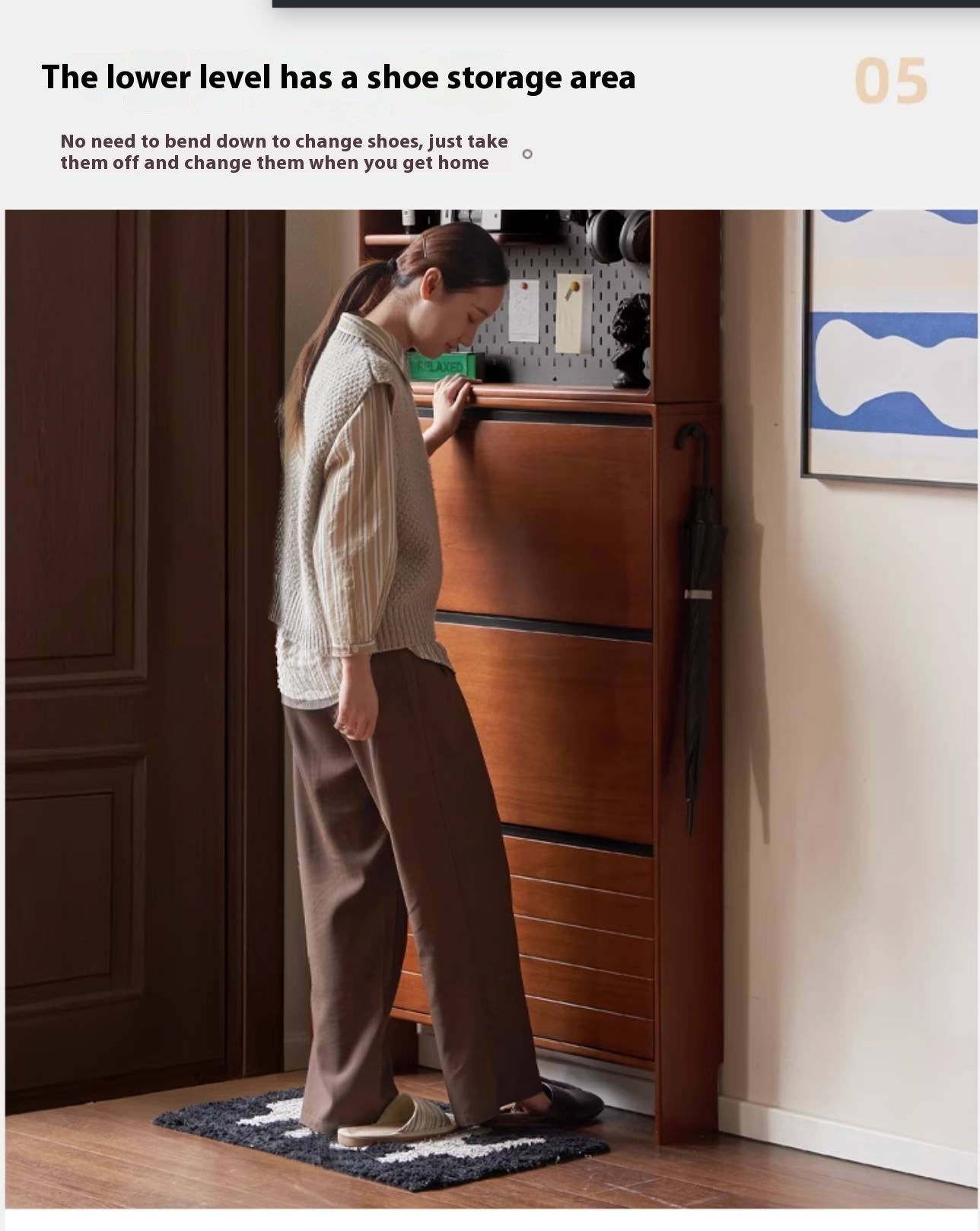 Poplar Solid Wood Middle-Age Ultra-Thin Shoe Cabinet