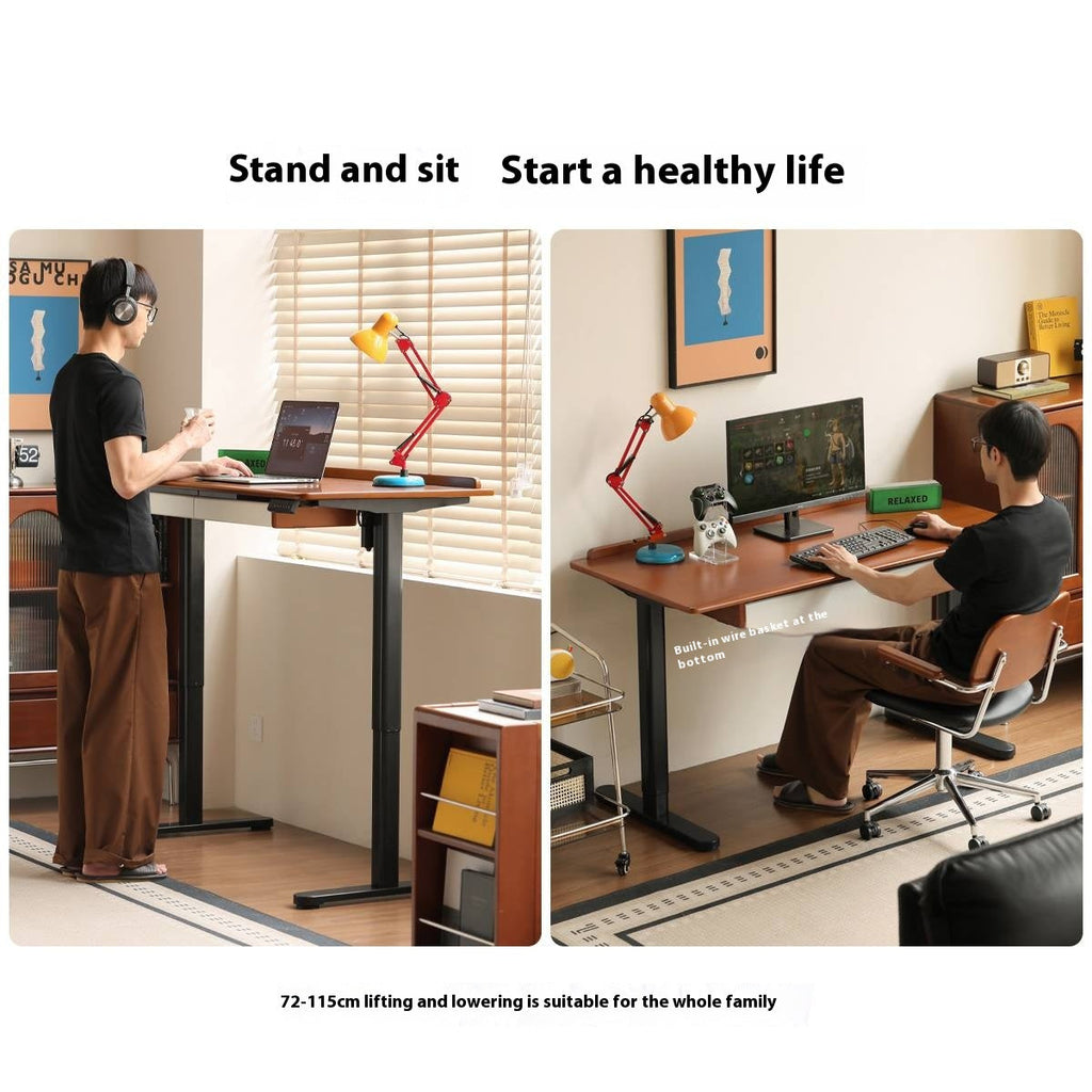 Poplar Solid Wood Antique Style Office Desk With Electric Lift