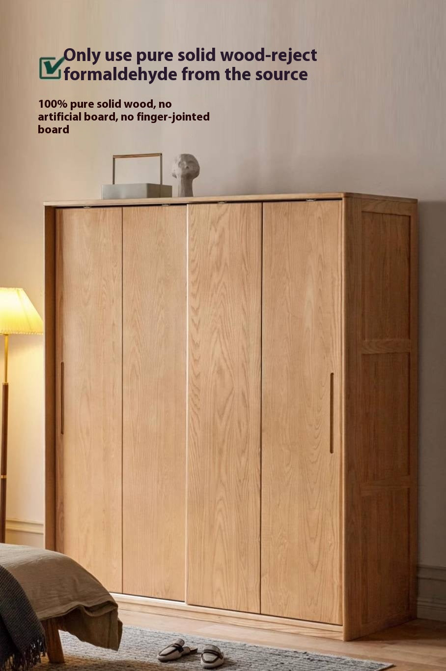 Oak, Ash Solid Wood Wardrobe With Sliding Doors.