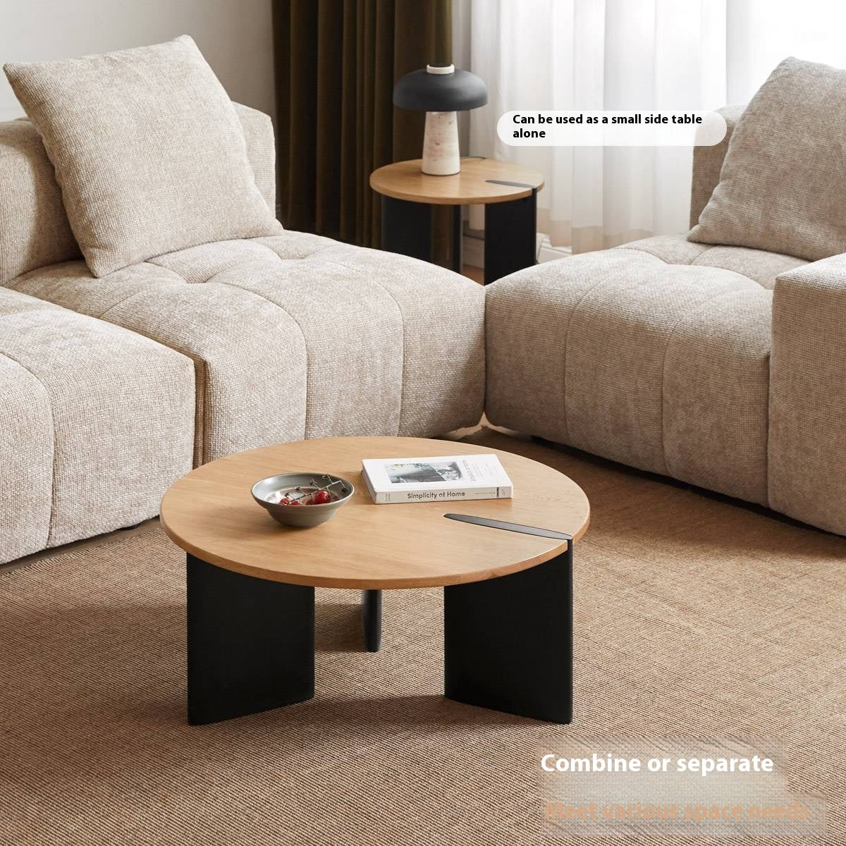 Poplar Solid Wood Wabi-Sabi Style Creative Round Coffee Table