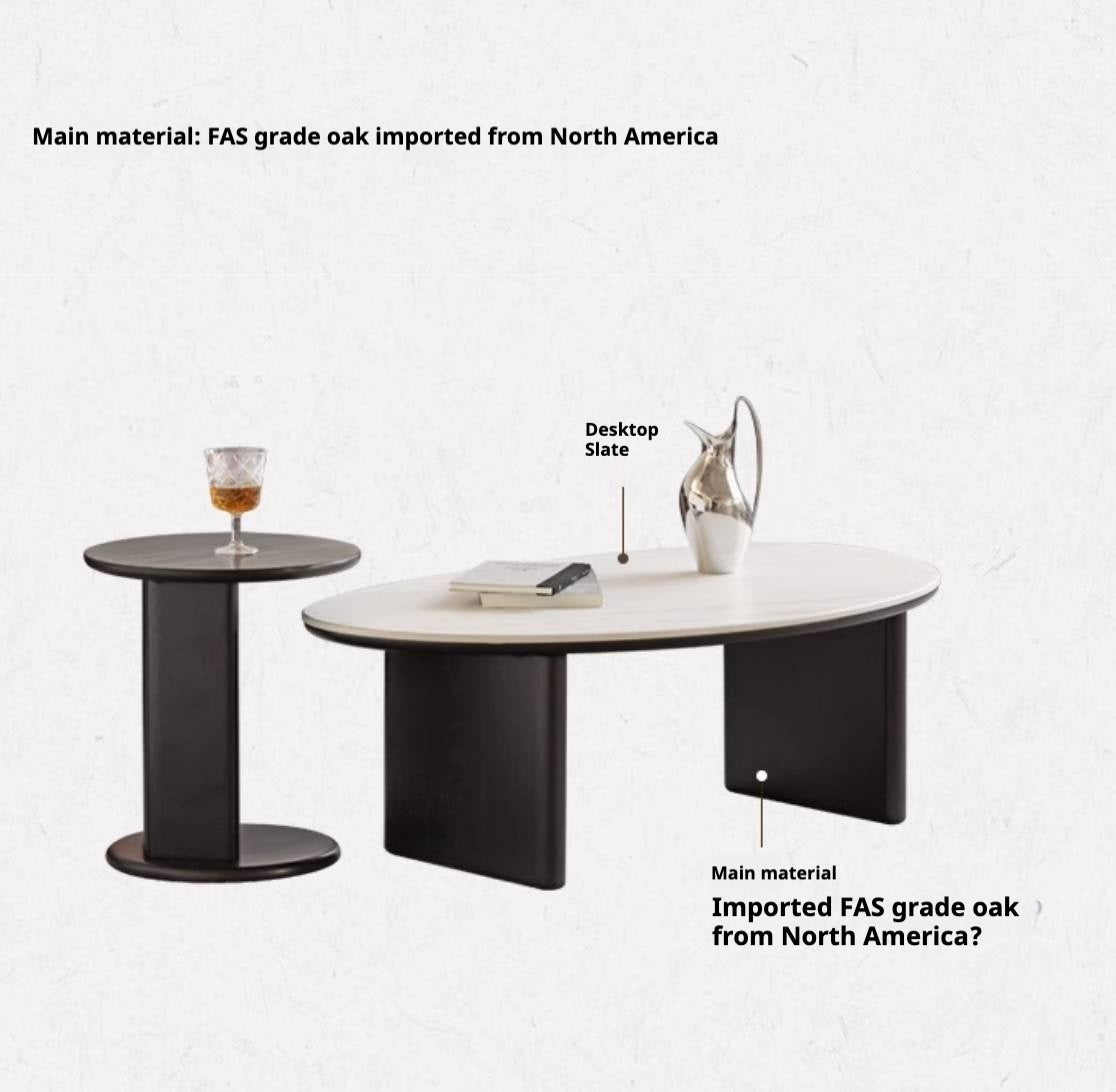 Oak Solid Wood Rock Slab Coffee Table Combination