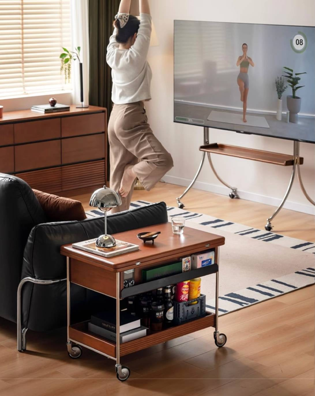 Poplar Solid Wood Middle Ancient Style Mobile Tea Table