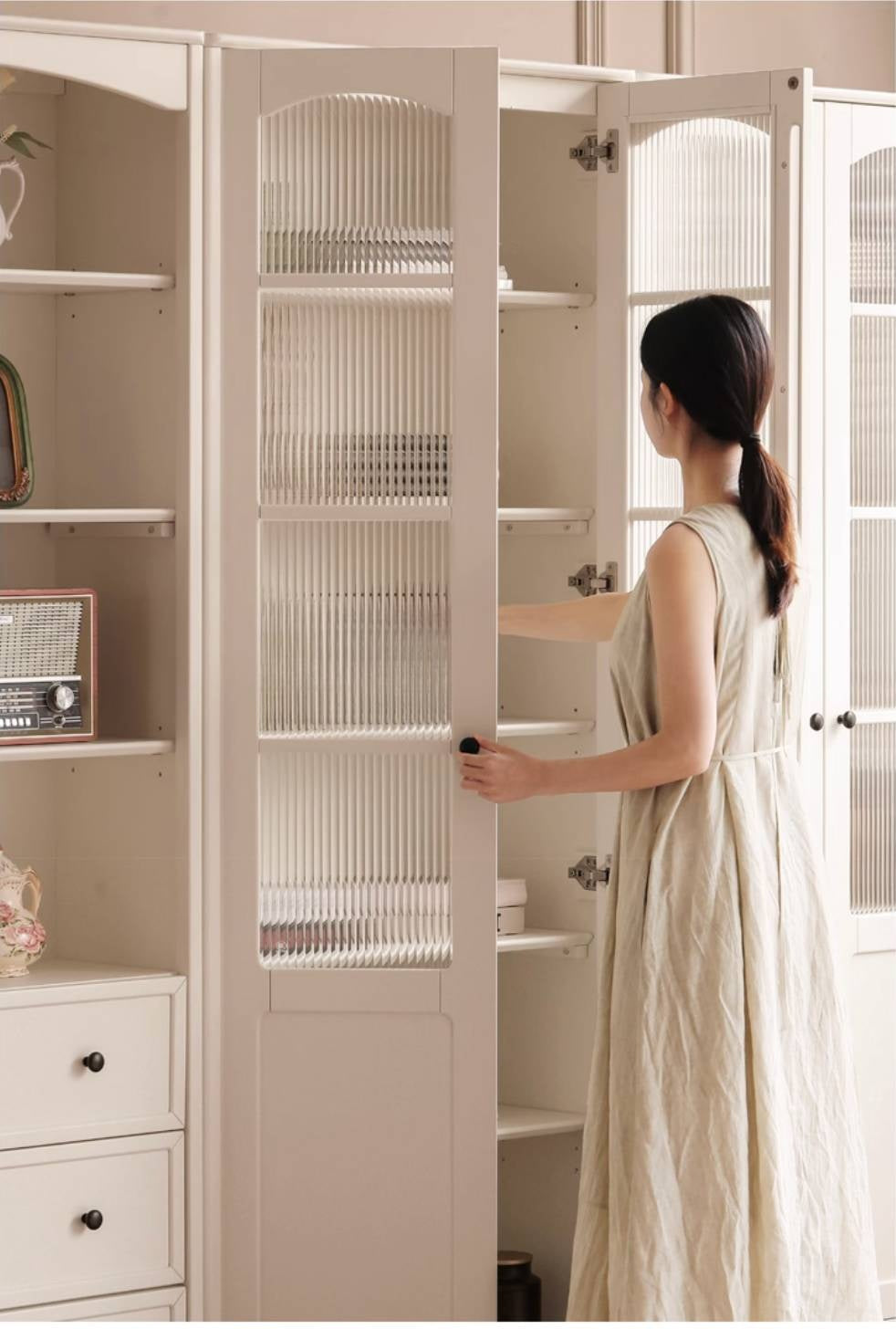 Rubberwood Solid Wood French Style Side Cabinet