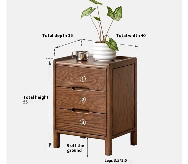 Rubberwood, Oak Solid Wood Simple Modern Style Nightstand