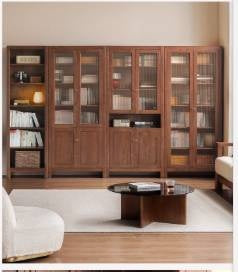 Solid Rubberwood, Oak Solid Wood Modern Bookcase