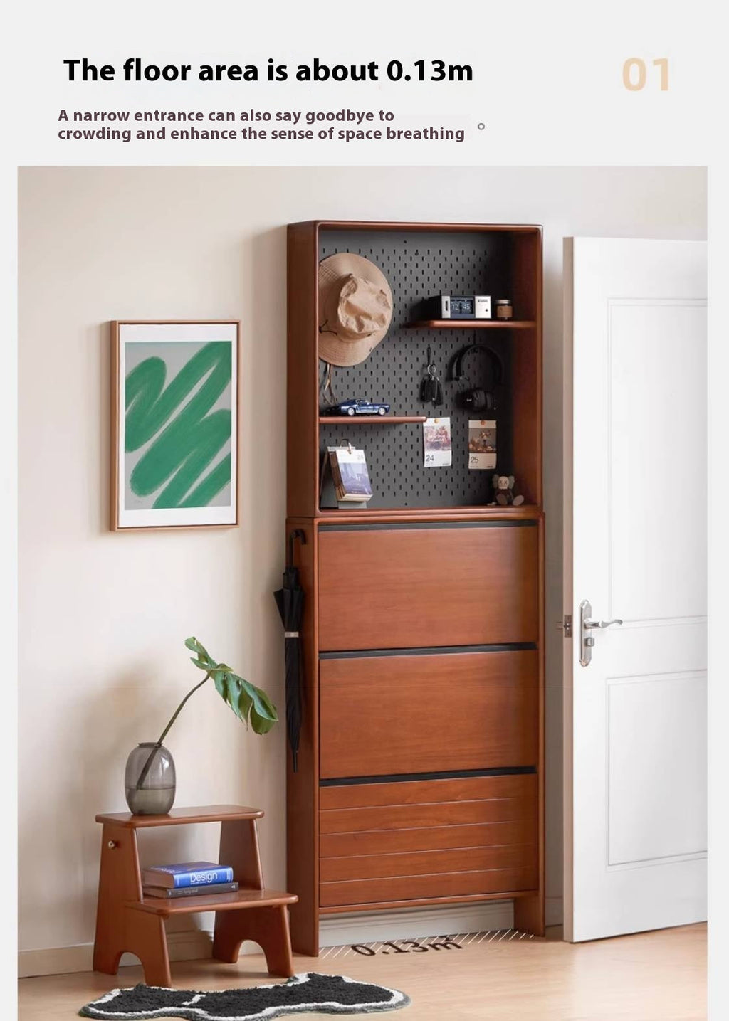 Poplar Solid Wood Middle-Age Ultra-Thin Shoe Cabinet