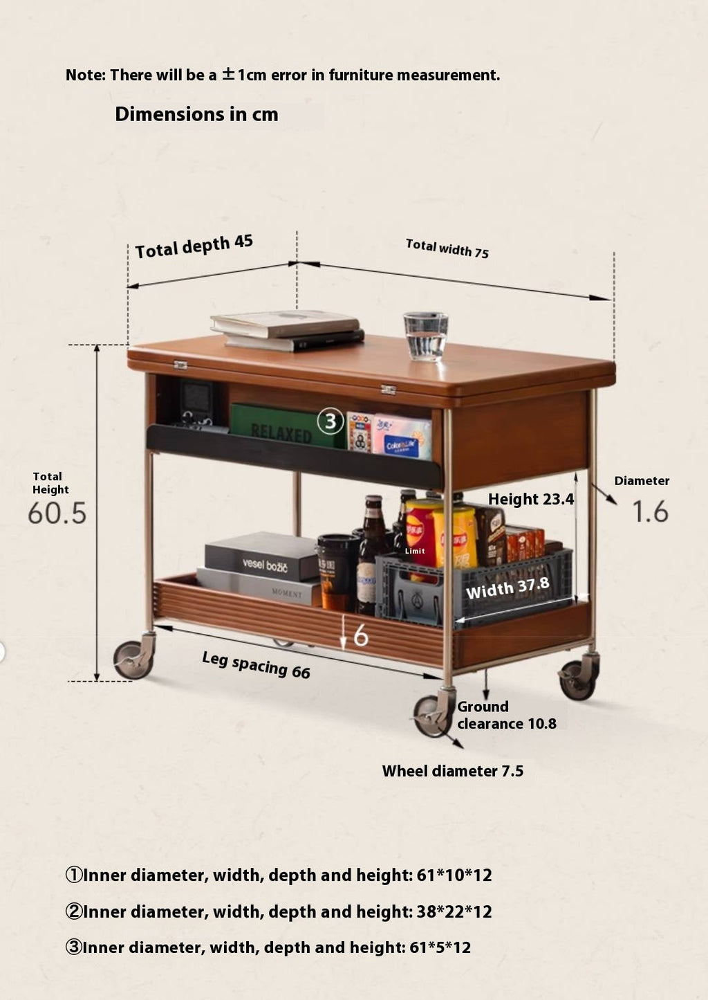 Poplar Solid Wood Middle Ancient Style Mobile Tea Table