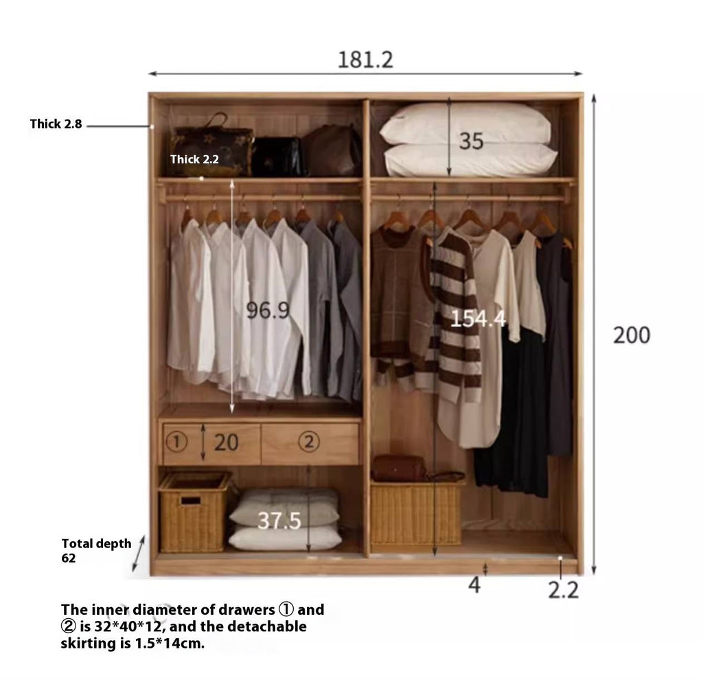 Oak, Ash Solid Wood Wardrobe With Sliding Doors.