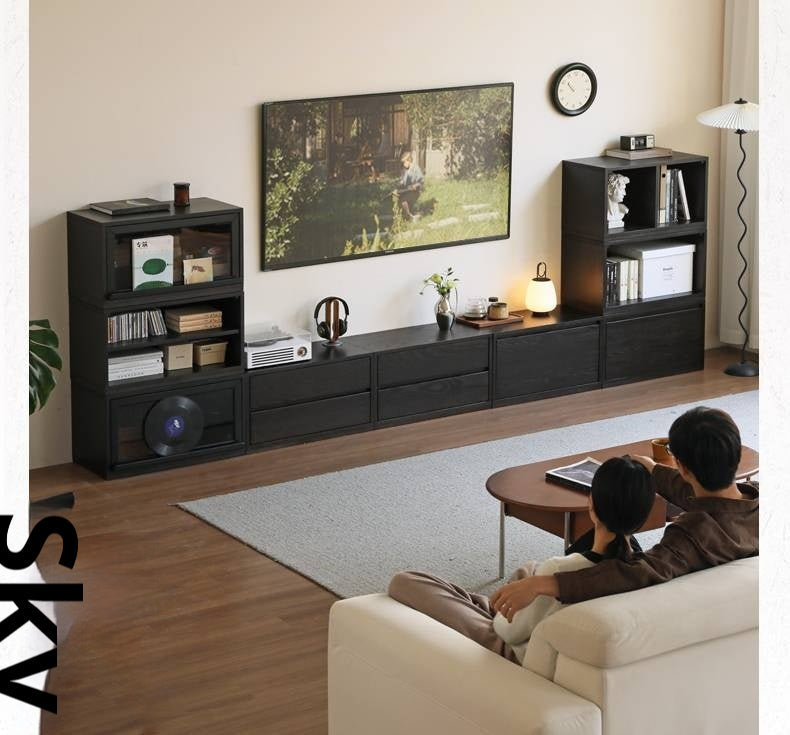 Oak Solid Wood TV Stand Combination Bookcase