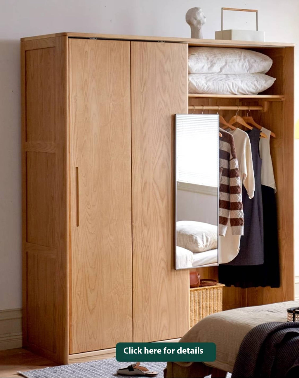 Oak, Ash Solid Wood Wardrobe With Sliding Doors.