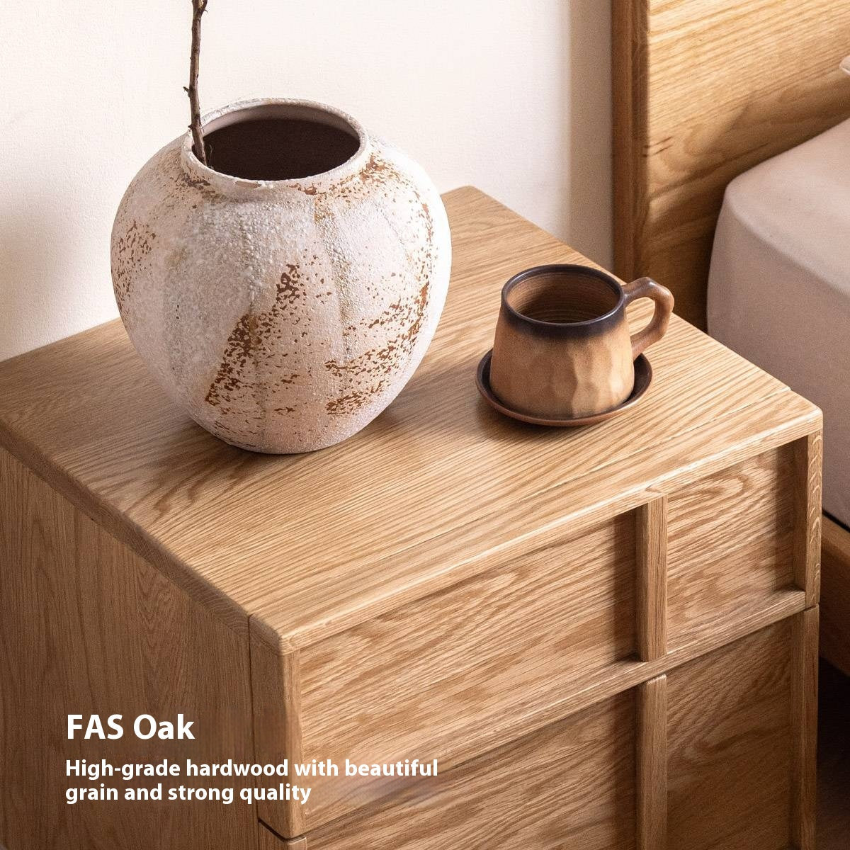 Red Oak, White Oak Solid Wood Two-drawer Nightstand