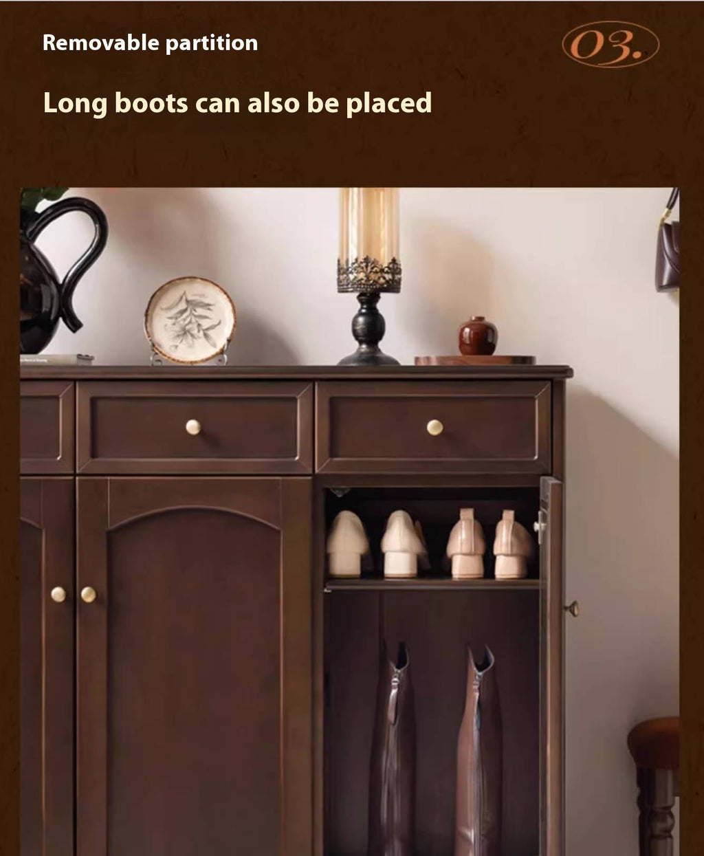 Poplar Solid Wood American Retro Shoe Cabinet