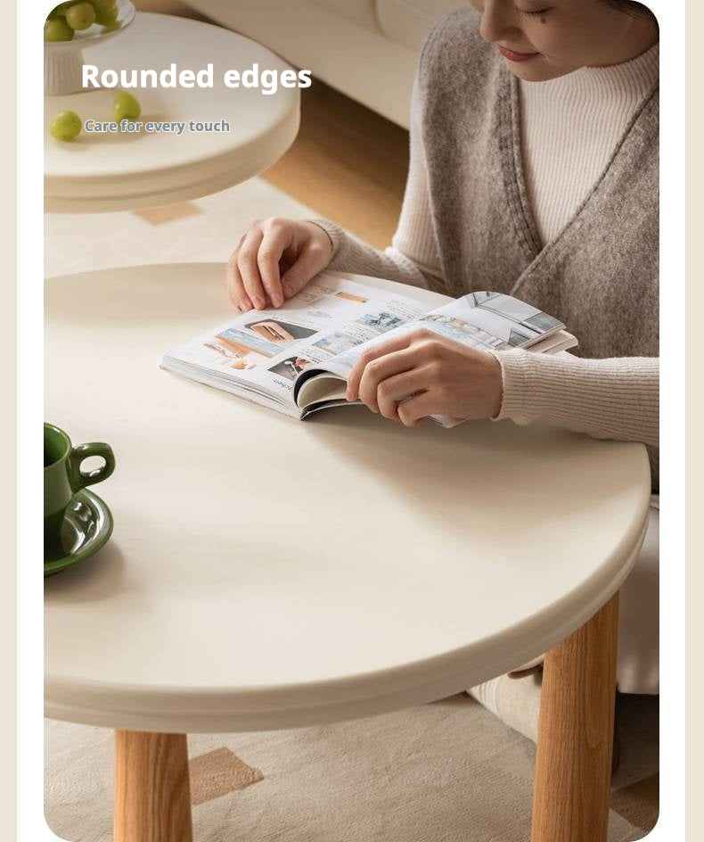 Oak Solid Wood Round Coffee Table Combination