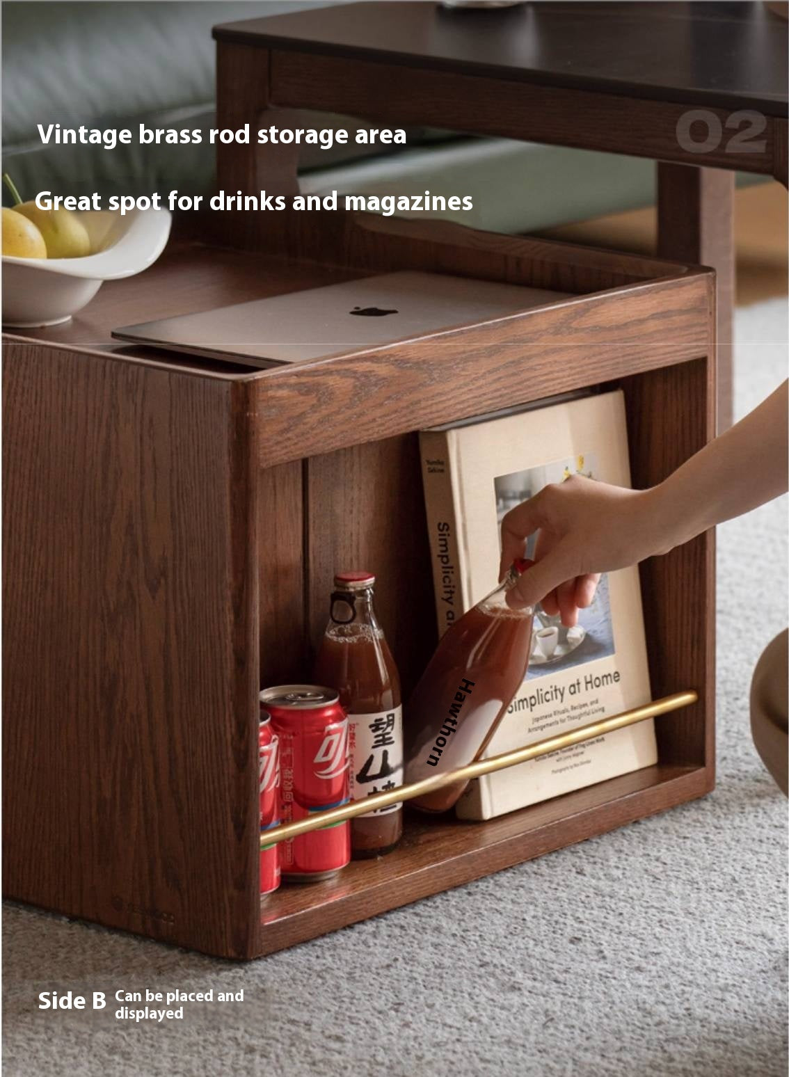 Oak, Black Walnut Solid Wood Modern Style Rock Plate Tea Table