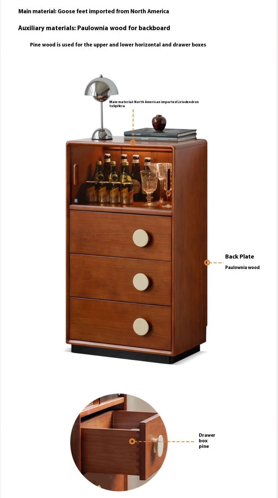 Poplar Solid Wood Middle Ages Side Cabinet