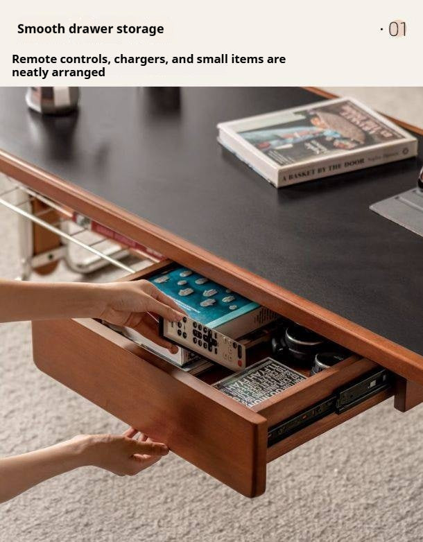 Poplar Solid Wood Ancient Style Rock Plate Tea Table