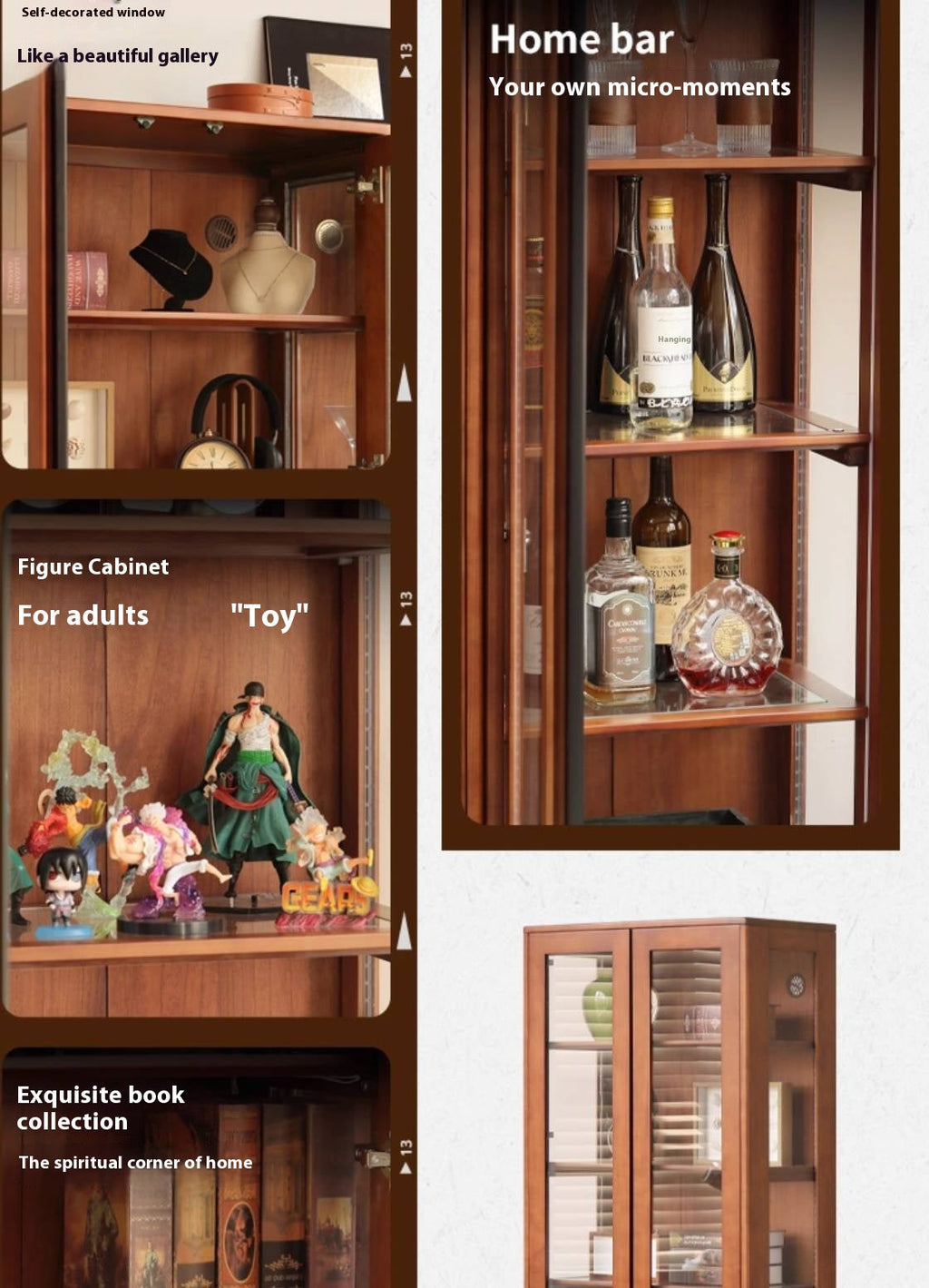 Poplar Solid Wood Antique Style Glass Bookshelf