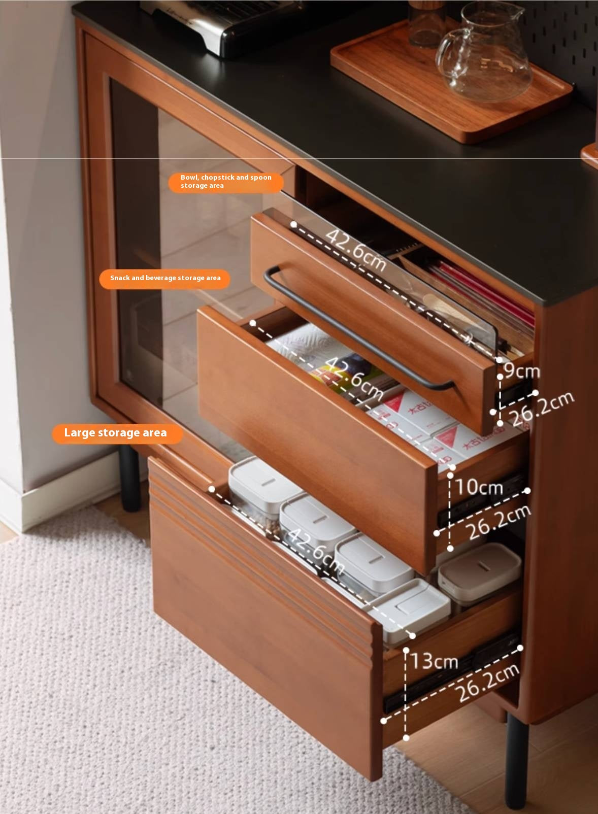 Poplar Solid Wood Antique Style Rock Board Buffet