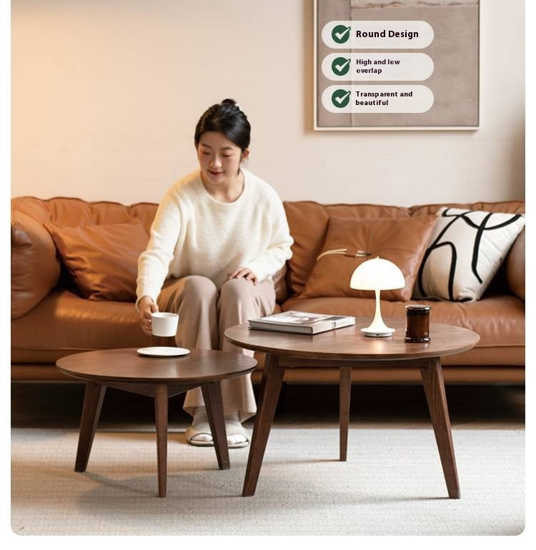 Oak, Solid Rubberwood Round Coffee Table Combination